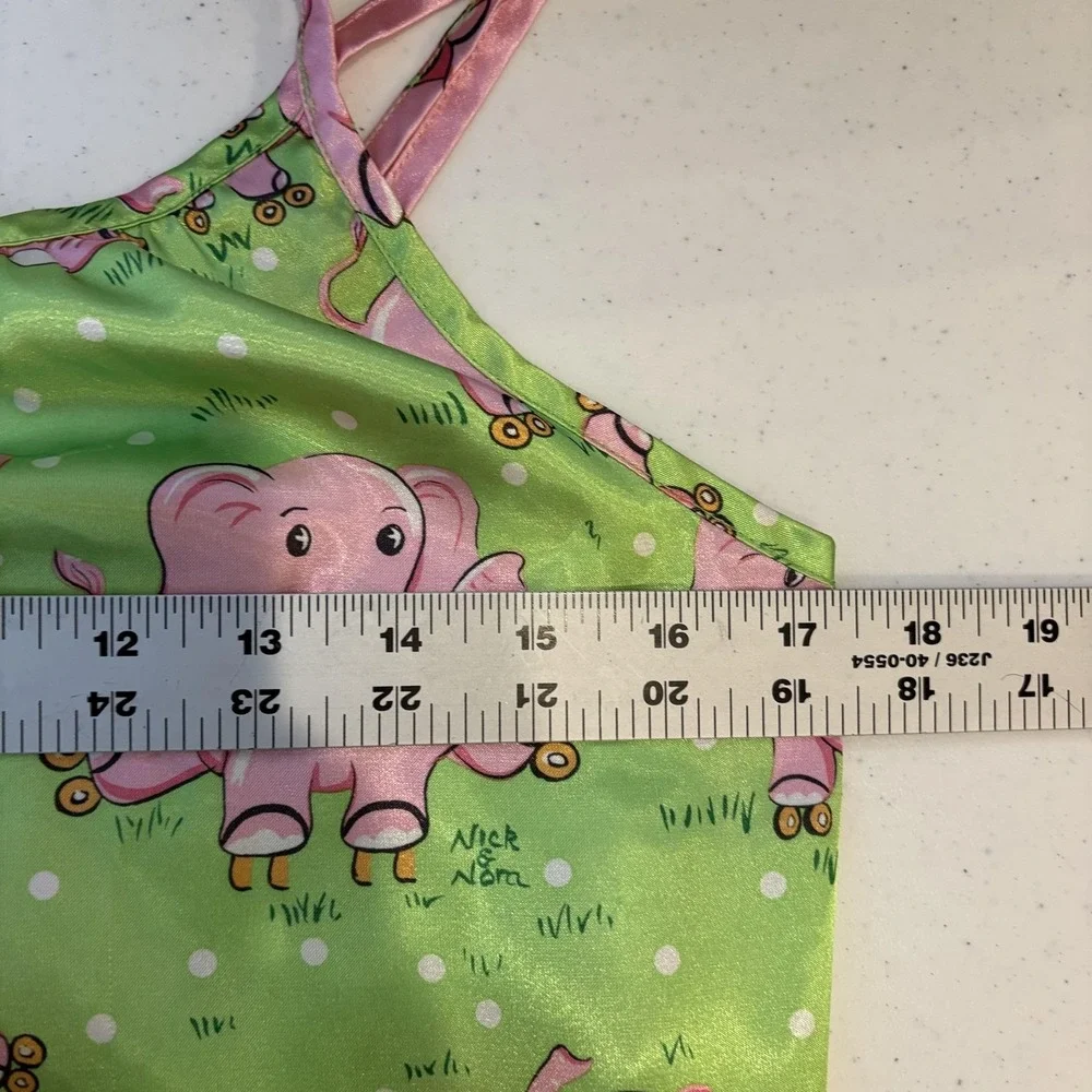 Nick‎ & Nora Gown Girls 14-16 Green Elephant Cami Satin Roller Skates Nightgown